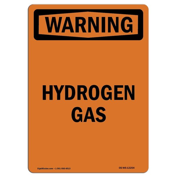 Signmission Safety Sign, OSHA WARNING, 14" Height, Aluminum, Hydrogen Gas, Portrait OS-WS-A-1014-V-13254